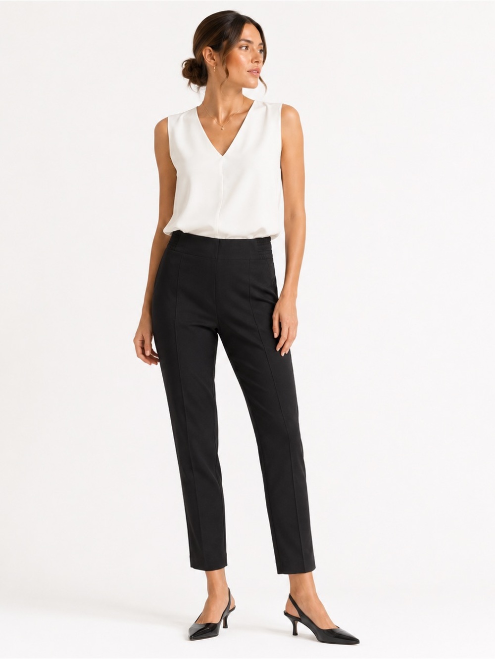 2/$35 Adrianna Papell Black Pull-On Career Pants Size 8 Office Business Casual